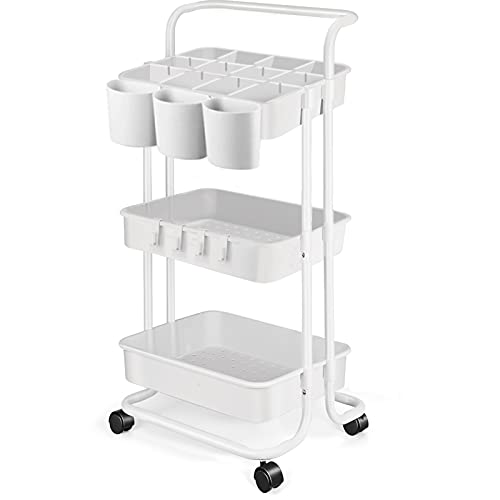 3 Tier Utility Rolling Organizer Cart - with Trolley Handles and Wheels