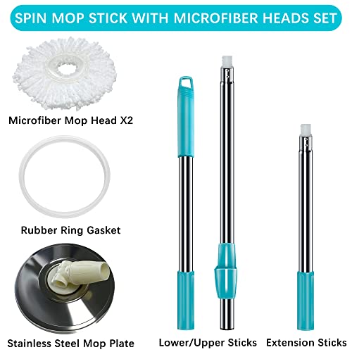 Tsmine Floor Microfiber Mop & Refills Set | 2 Replacement Refills | 61" Extended Mop Pole