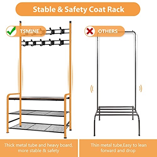 Tsmine Heavy Duty Entryway Bench with 10 Double Hooks & Steel Frame