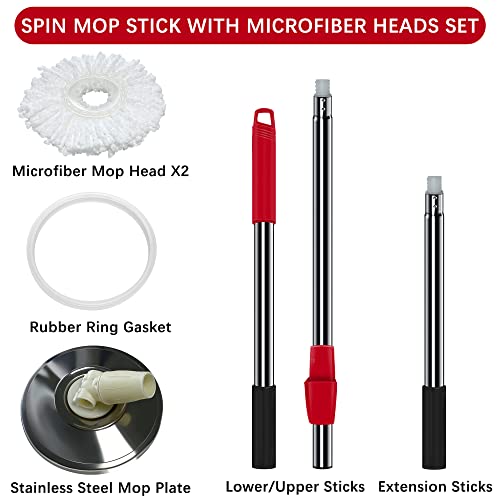 Tsmine Floor Microfiber Mop & Refills Set | 2 Replacement Refills | 61" Extended Mop Pole