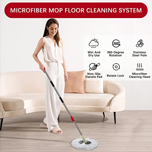 Tsmine Floor Microfiber Mop & Refills Set | 2 Replacement Refills | 61" Extended Mop Pole