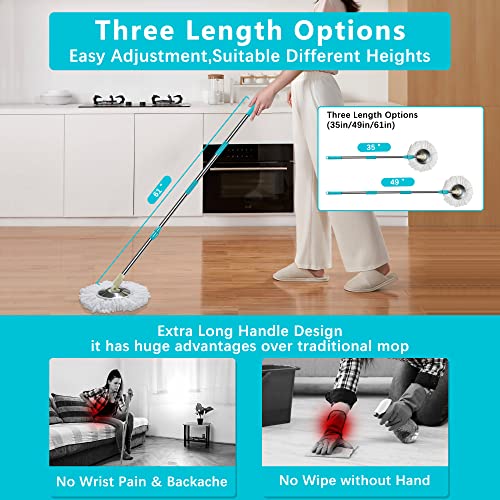 Tsmine Floor Microfiber Mop & Refills Set | 2 Replacement Refills | 61" Extended Mop Pole