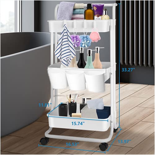 3 Tier Utility Rolling Organizer Cart - with Trolley Handles and Wheels