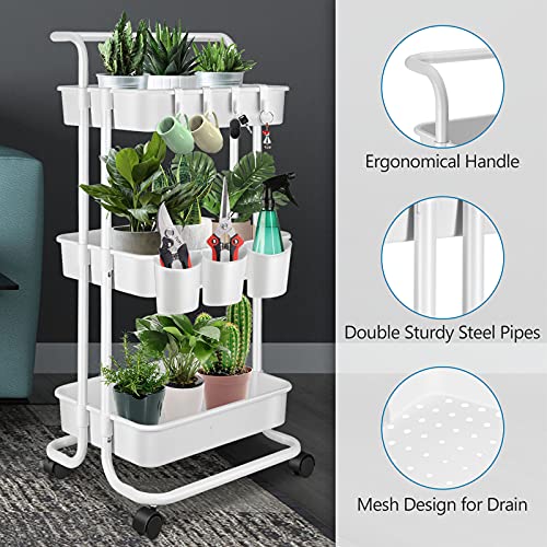 3 Tier Utility Rolling Organizer Cart - with Trolley Handles and Wheels