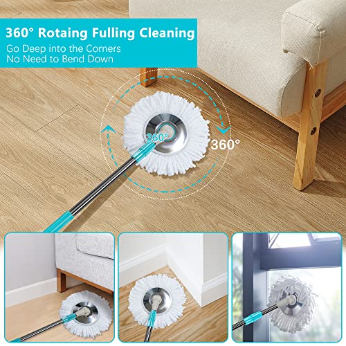 Tsmine Floor Microfiber Mop & Refills Set | 2 Replacement Refills | 61" Extended Mop Pole