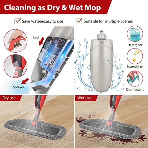 Tsmine Spray Mops | with 8 Washable Microfiber Pads & 550ML Refillable Bottle