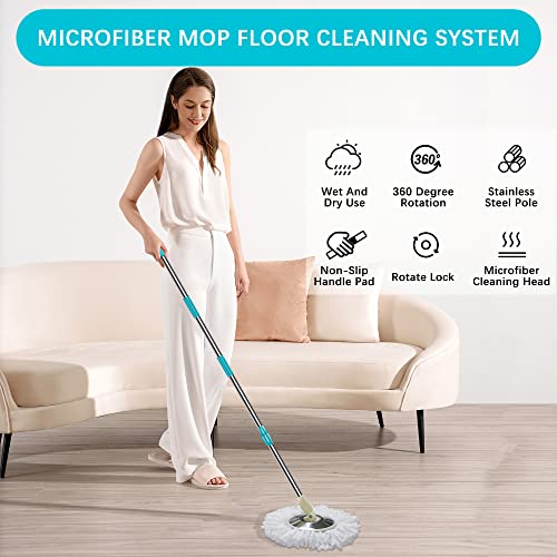 Tsmine Floor Microfiber Mop & Refills Set | 2 Replacement Refills | 61" Extended Mop Pole