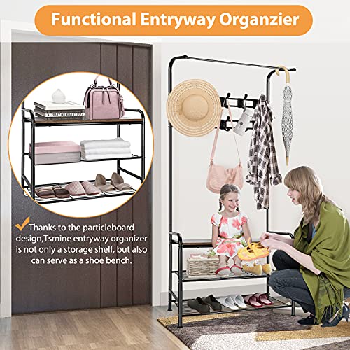 Tsmine Heavy Duty Entryway Bench with 10 Double Hooks & Steel Frame