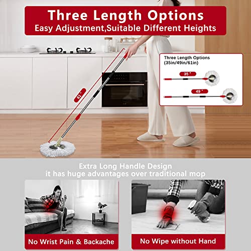 Tsmine Floor Microfiber Mop & Refills Set | 2 Replacement Refills | 61" Extended Mop Pole